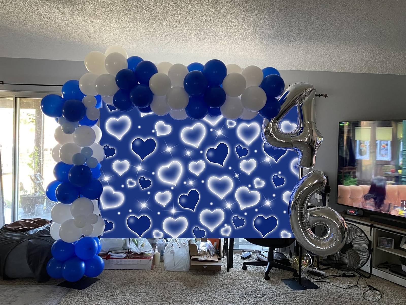 Royal Blue Early 2000s Heart Photo Backdrop 10x8FT Glitter Love Heart Congrat…