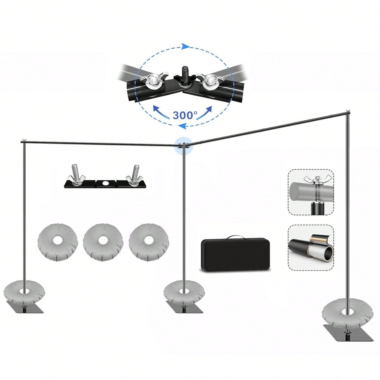 Adjustable 19×6.5ft Backdrop Stand With 360° Connectors Clamps And Carry Bag