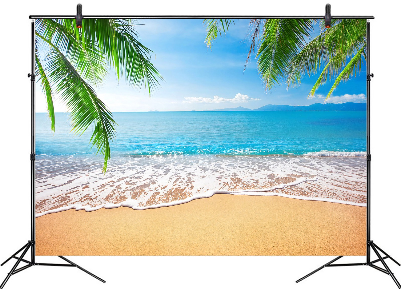 10x8ft Blue Ocean Beach Backdrop Tropical Palm Leaf Background for Photography