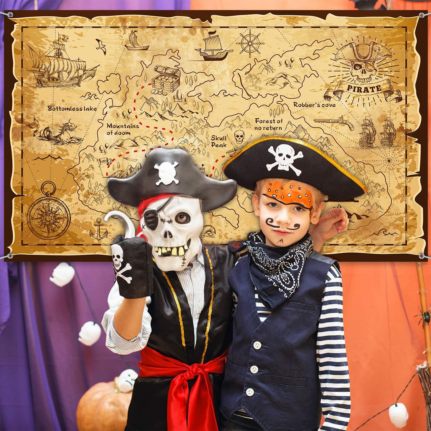 Halloween Pirate Treasure Map Backdrop Pirate Theme Background Jewelry Map Banne