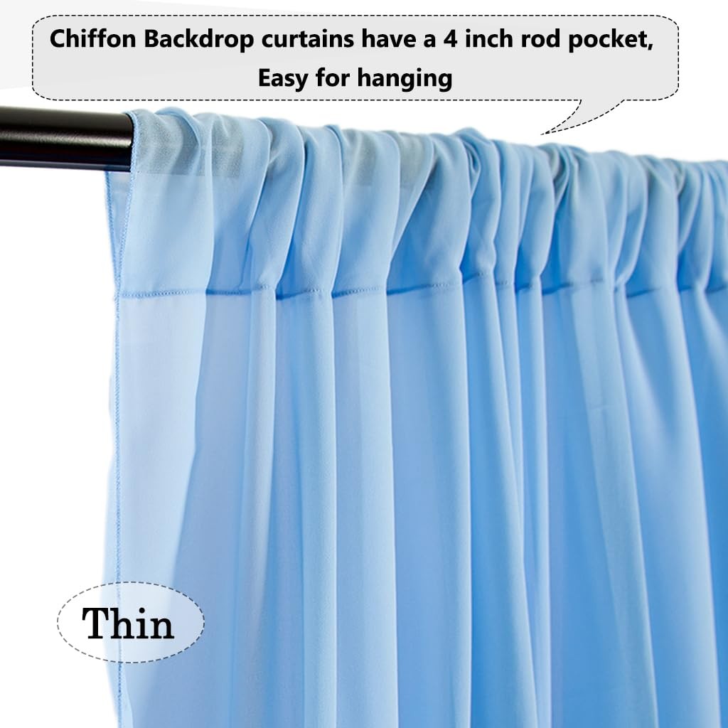 Light Blue Backdrop – 10×10 Ft Blue Chiffon Semi Sheer Curtains for Living Ro…