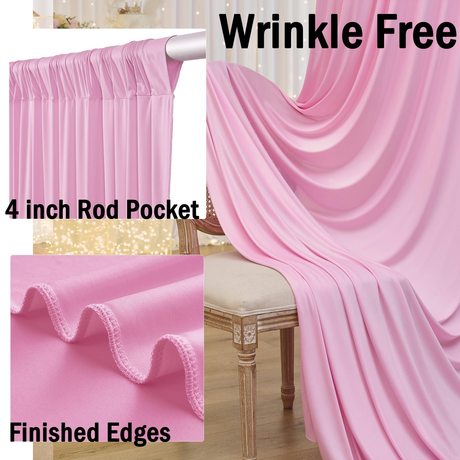 2 Panels 12×10 Ft Pink Backdrop Curtains Wrinkle Free Photo Back Drop Parties
