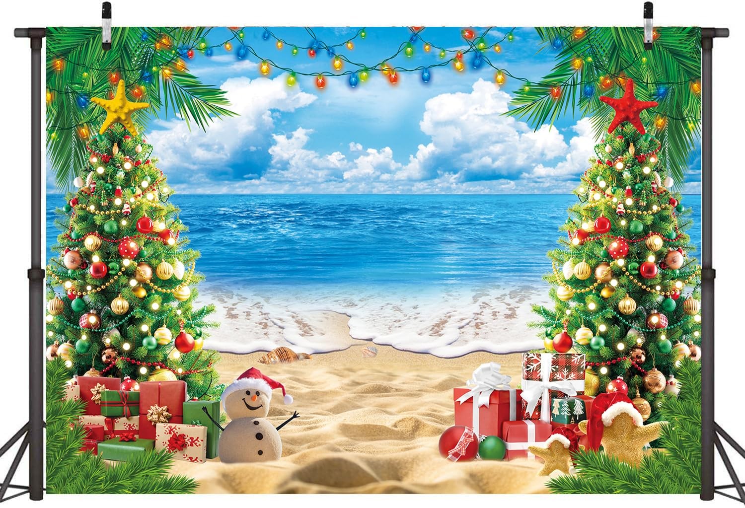 July Christmas Summer Beach Tropical Hawaiian Photo Backdrop 8x6ft Mat Set