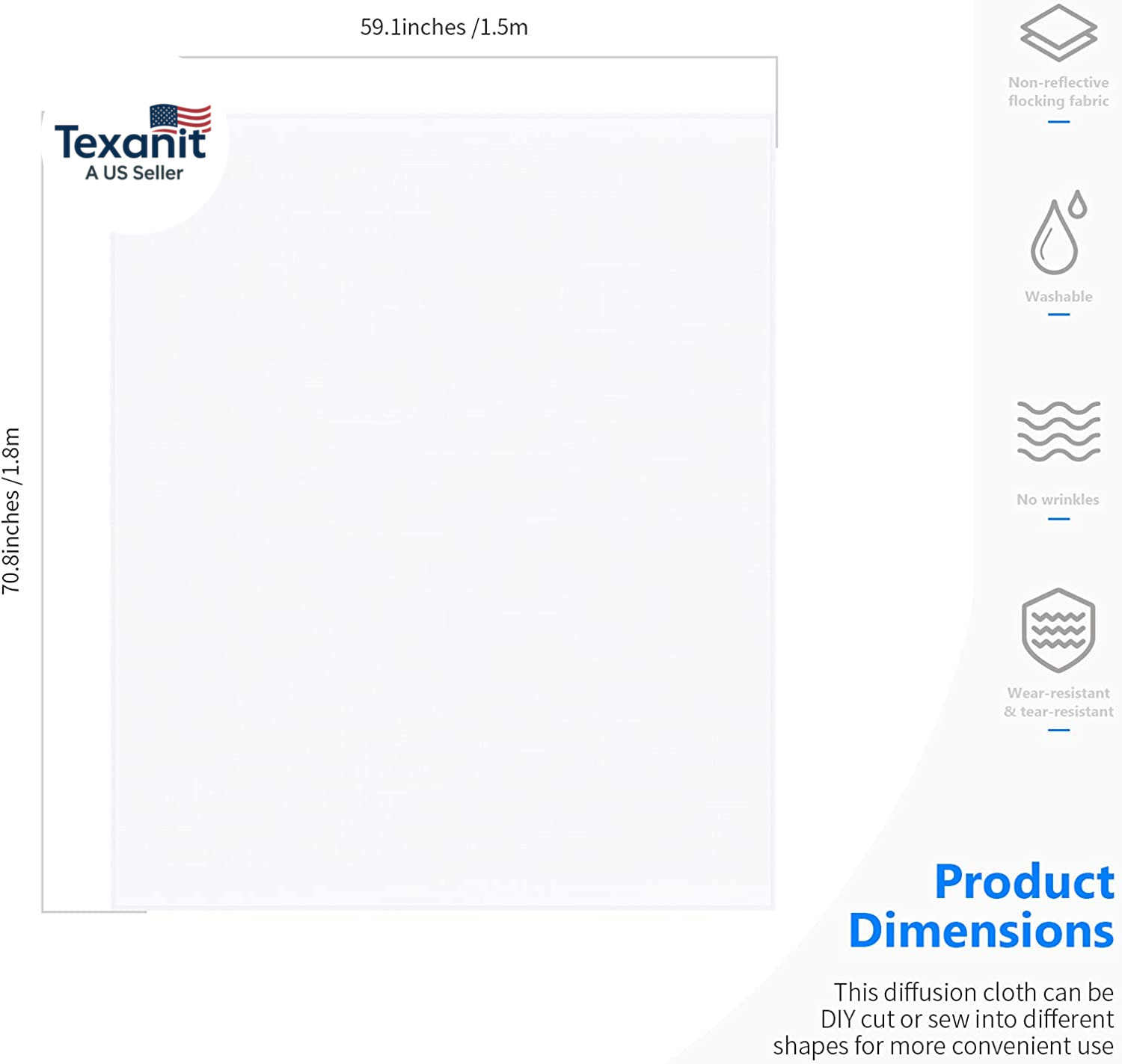 2 Yard X 60 Inch/1.8M X 1.5M Polyester White Seamless Diffusion Fabric for Photo