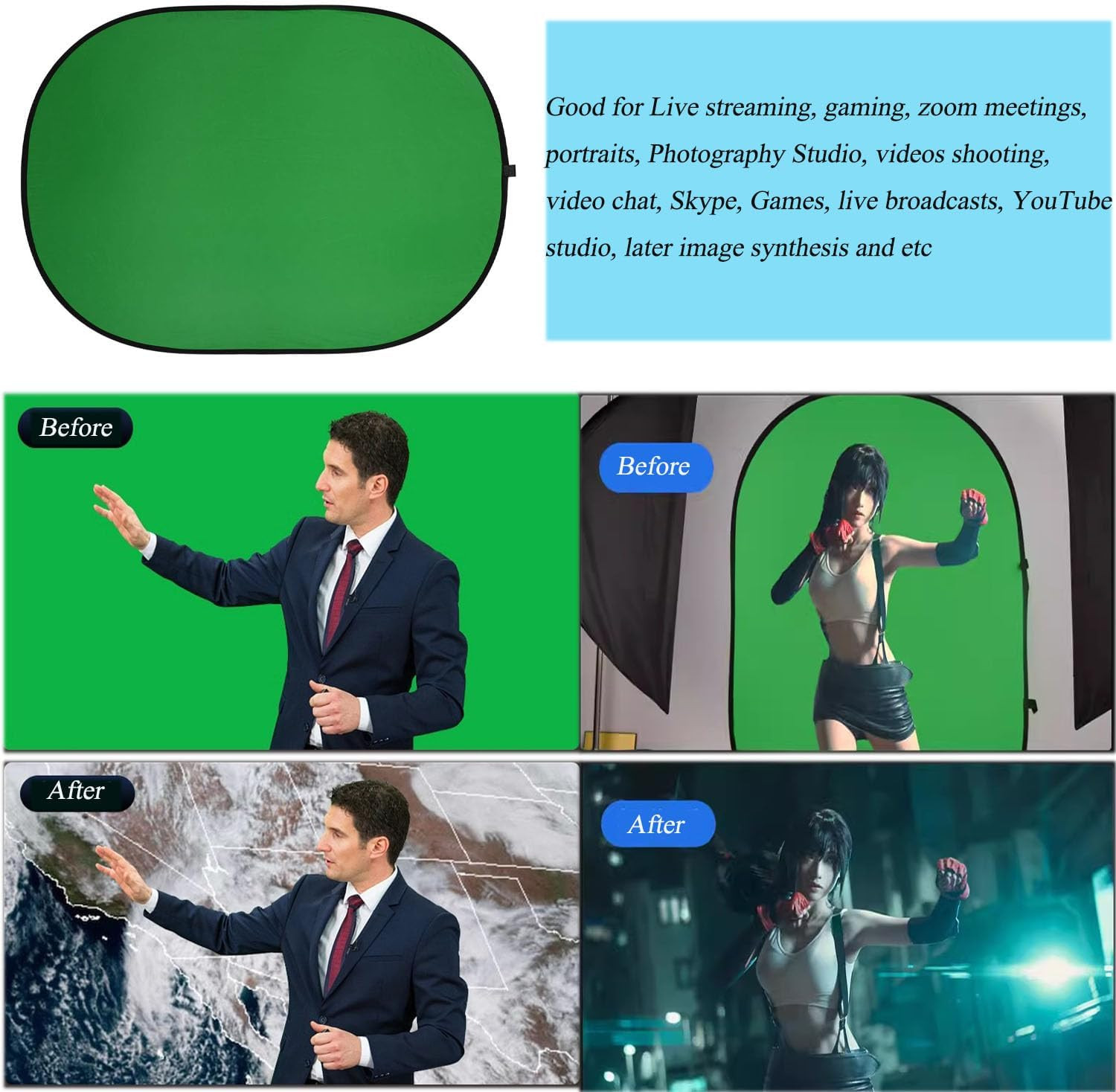 5X7Ft/1.5X2M Chromakey Backdrop with 7.8Ft/2.4M Stand, 2-In-1 Green Screen and B