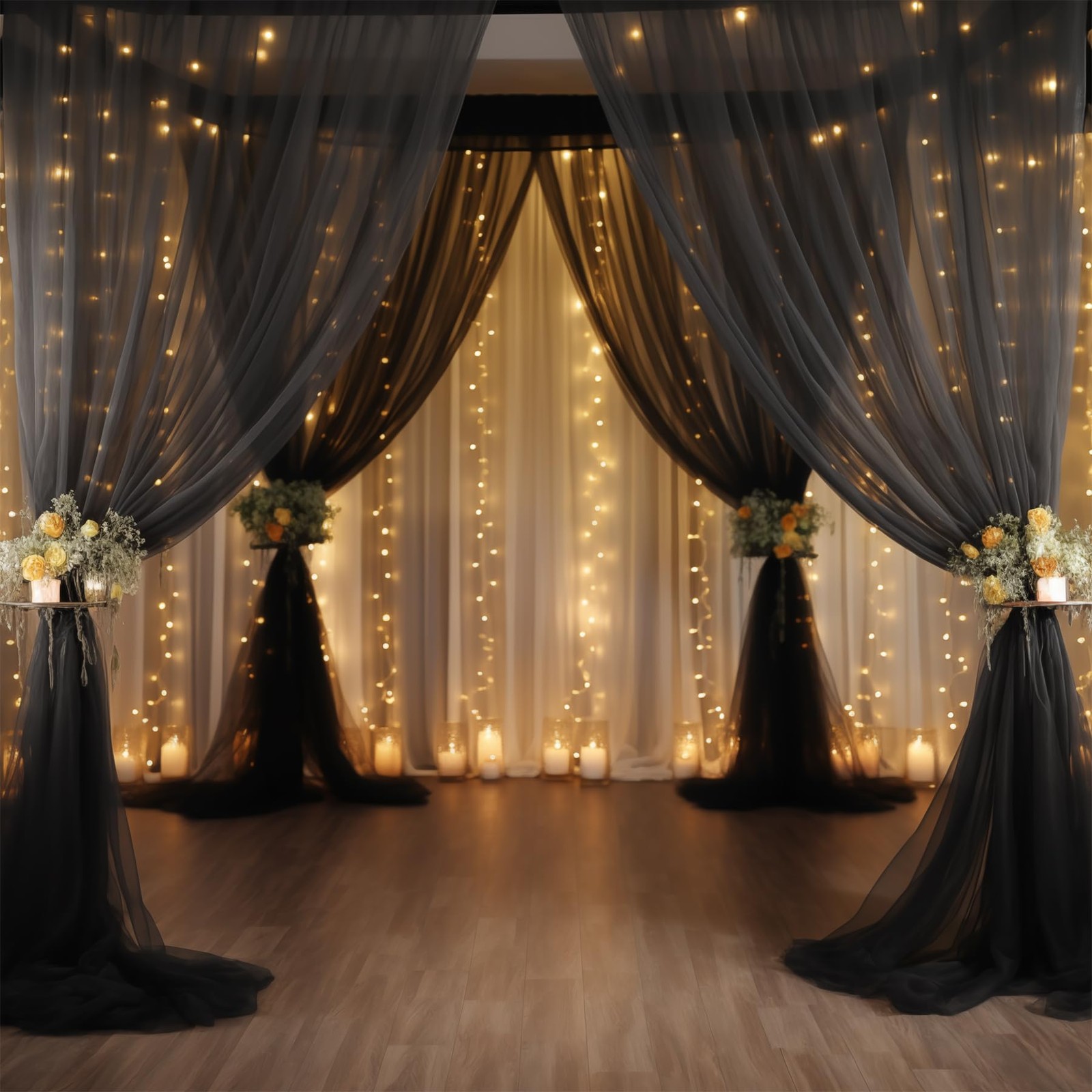 10x10ft Sheer Black Backdrop Curtains Tulle Wedding Arch Draping Fabric