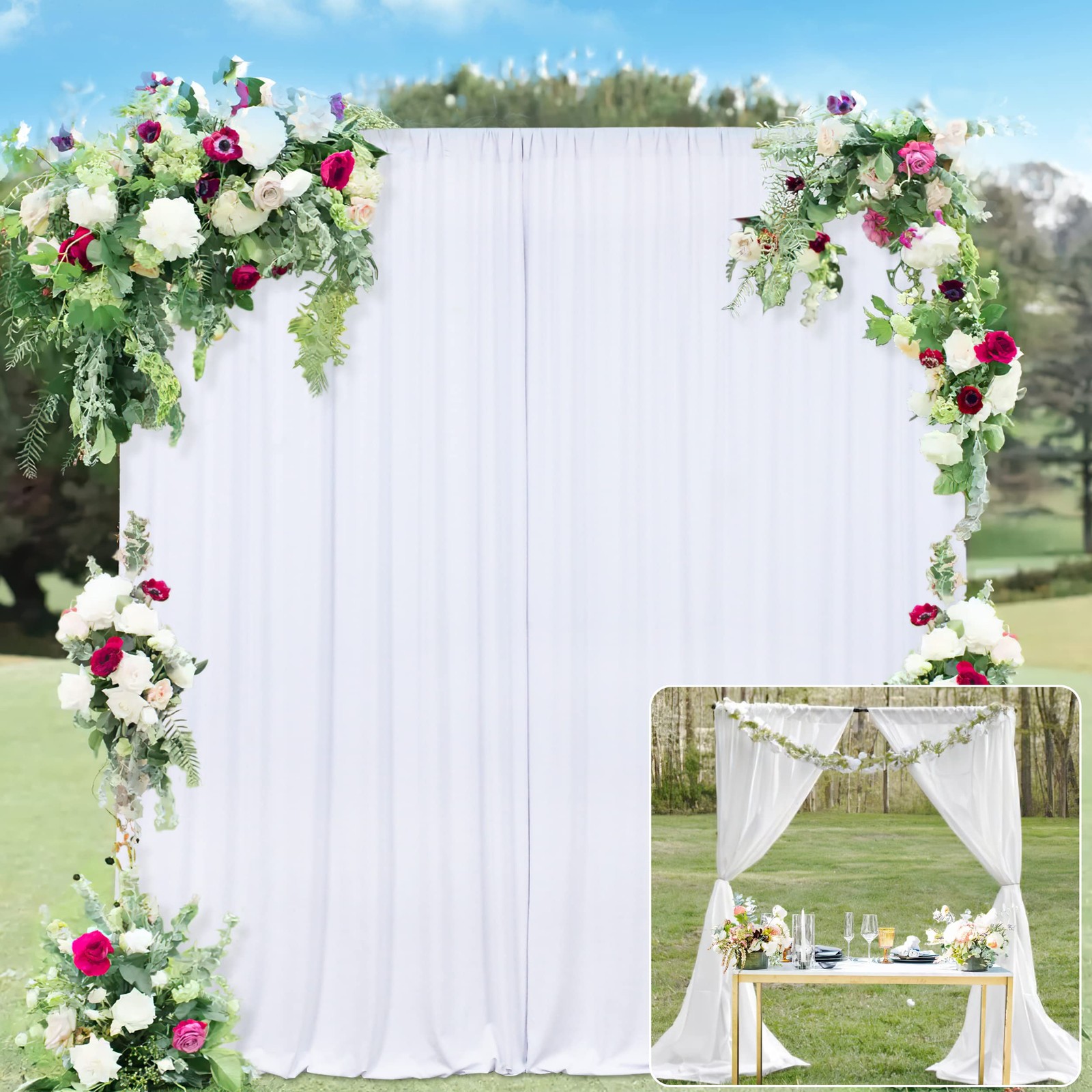 10x10FT White Backdrop Curtains for Parties – 5x10FT 2pcs,