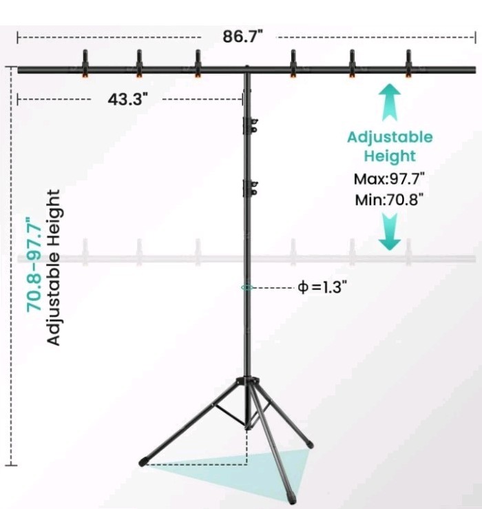 T-Shape Backdrop Stand Kit – 8 x 5.3ft Adjustable Photo Backdrop 8ft x 5.3ft