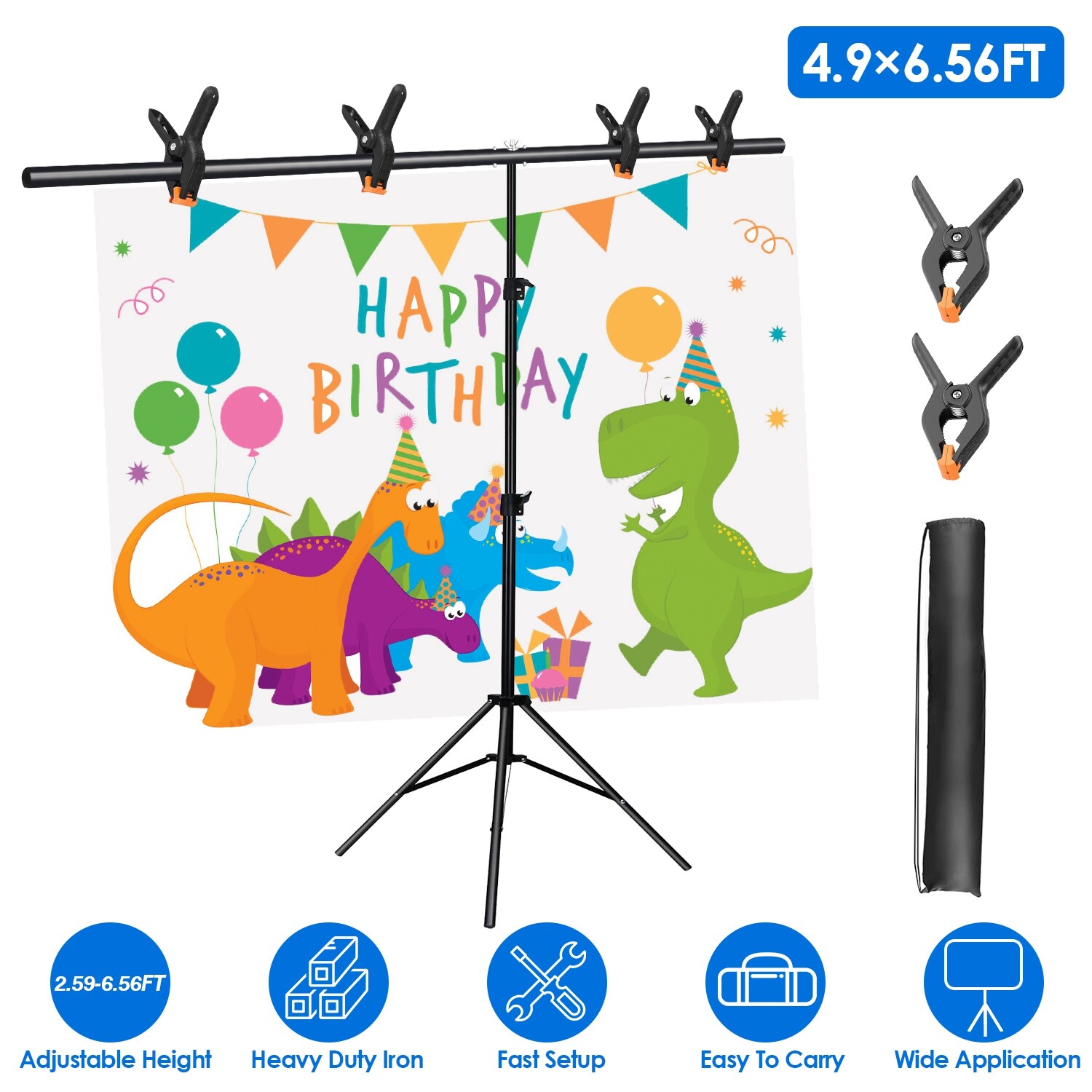 Adjustable Backdrop Stand Kit with 6 Spring Clamps Sandbag Carry Bag for Parties