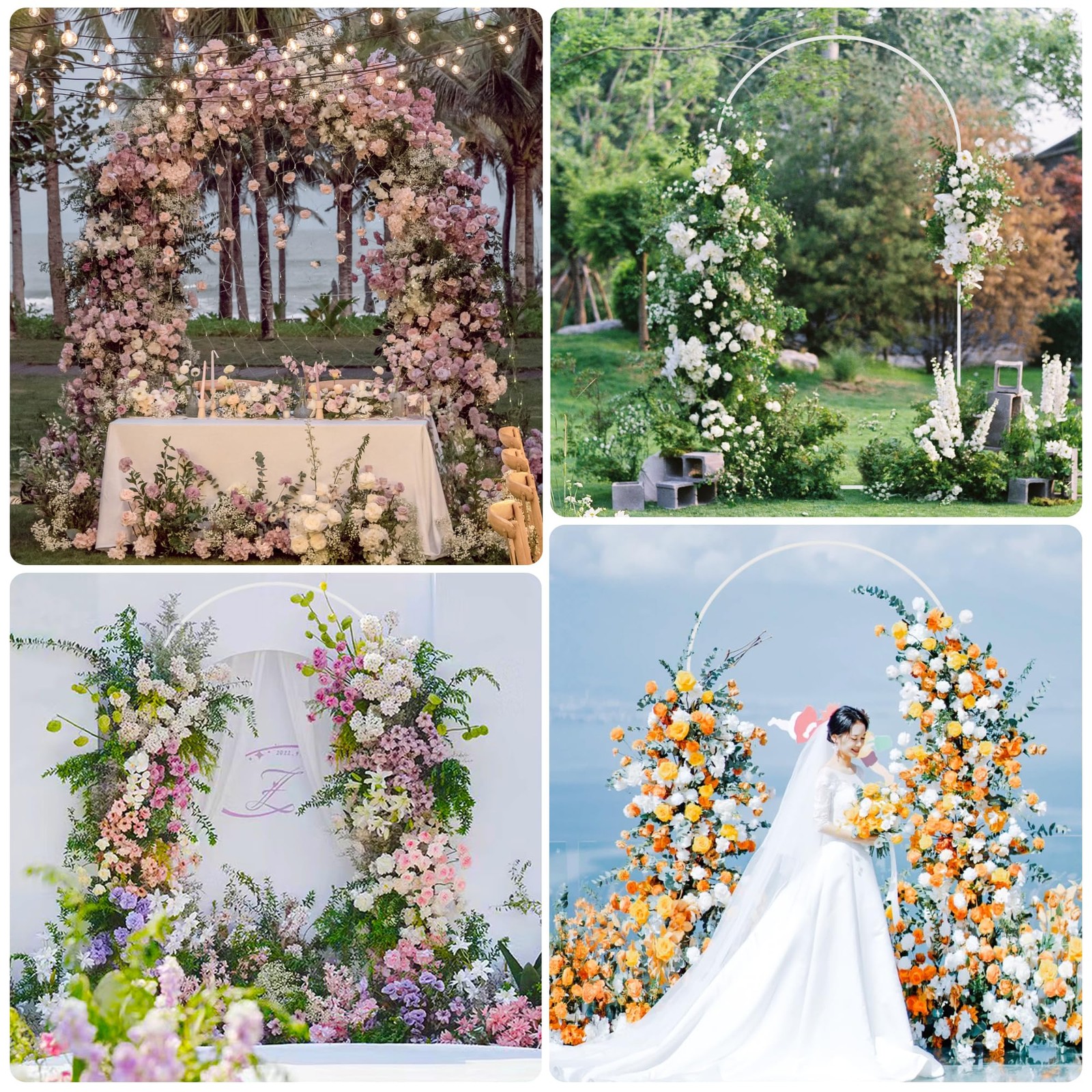 7.2FT White Wedding Arch Stand Metal Square Arched Backdrop Frame for Party C…