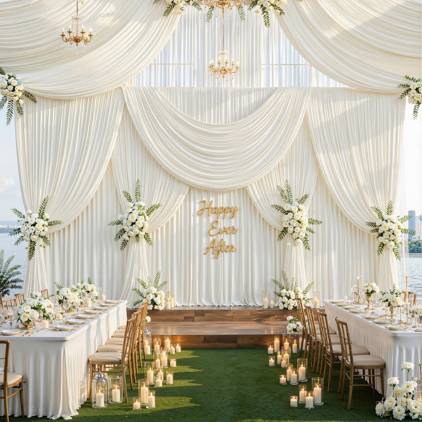 40ftx12ft Wrinkle Free Ivory Backdrop 5′(W) x 12′(H), 8 panels,