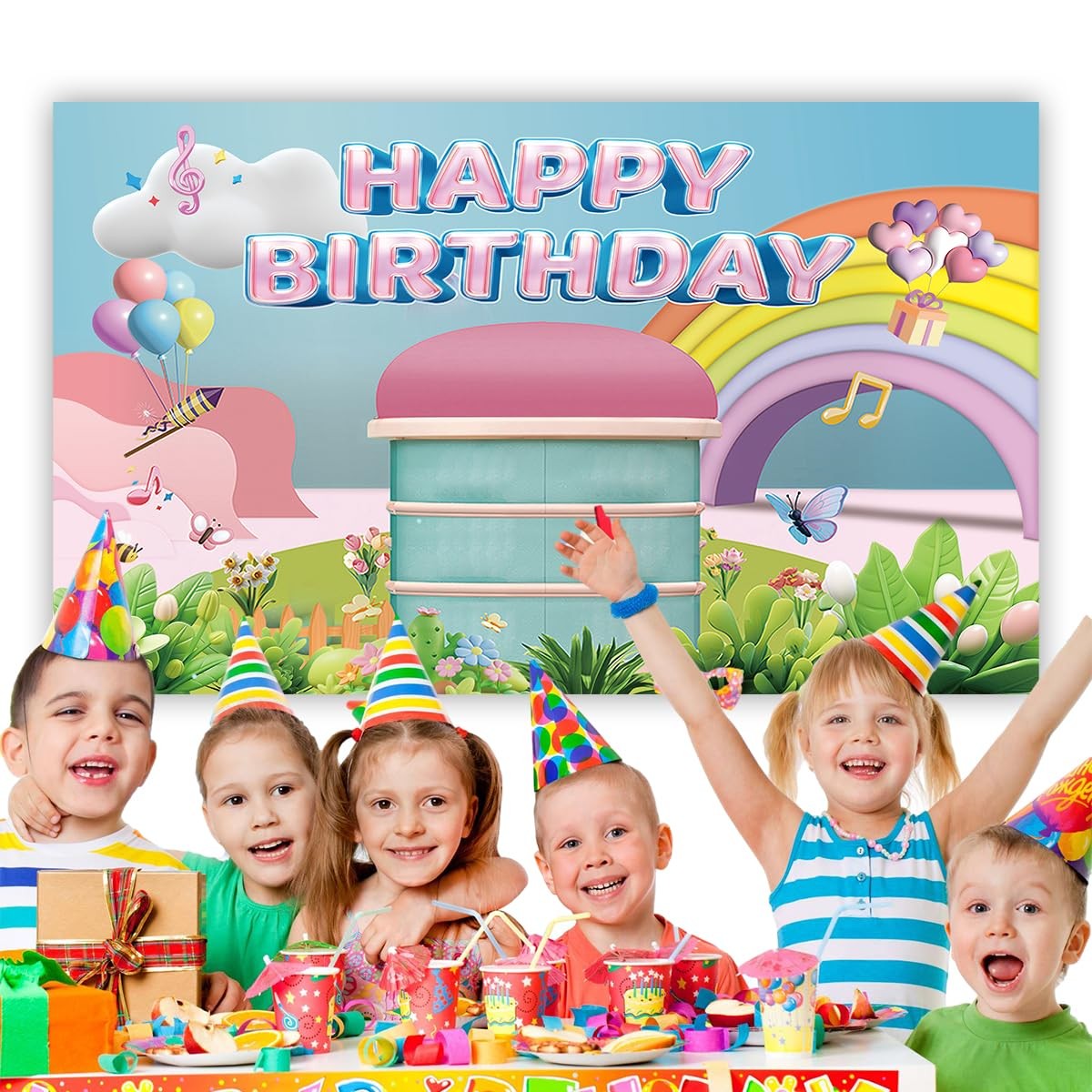 5×3 Ft Rainbow Dollhouse Birthday Party Backdrop Decorations Theme Supplies