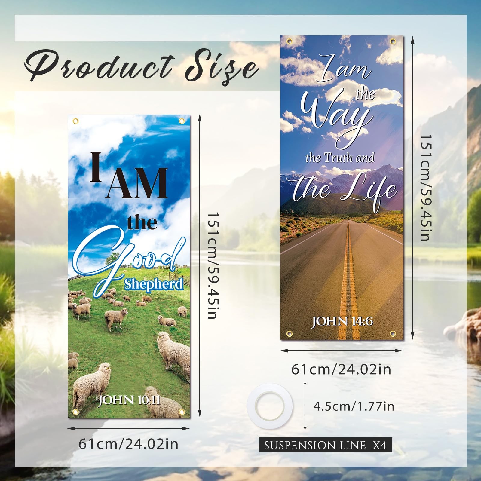 4 Pcs Church Banners for Sanctuary I Am The Good Shepherd/way/bread/resurrect…