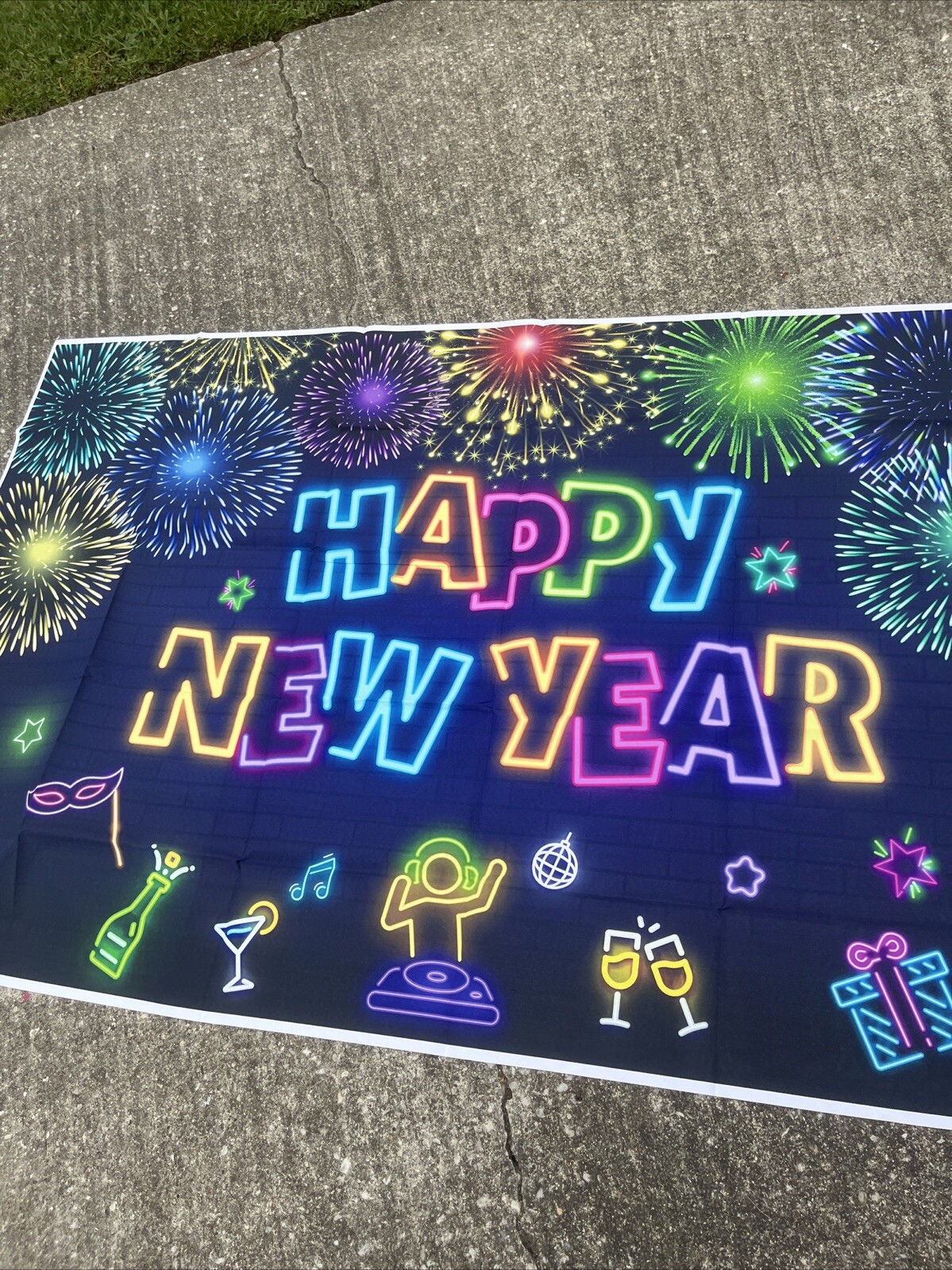 Happy new year backdrop neon colors 3.5 X 6