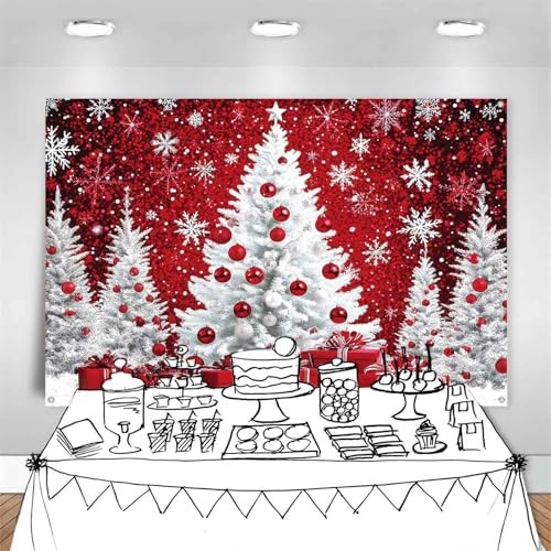 Snowy Christmas Backdrop Merry Christmas Holiday Birthday Party 5x3ft Red White