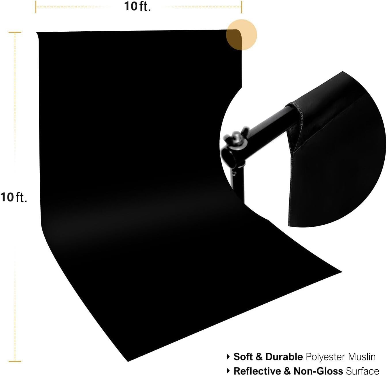 Black Backdrop 10 X 10 Ft, Solid Black Photo Backdrop, High Density Polyester Fa