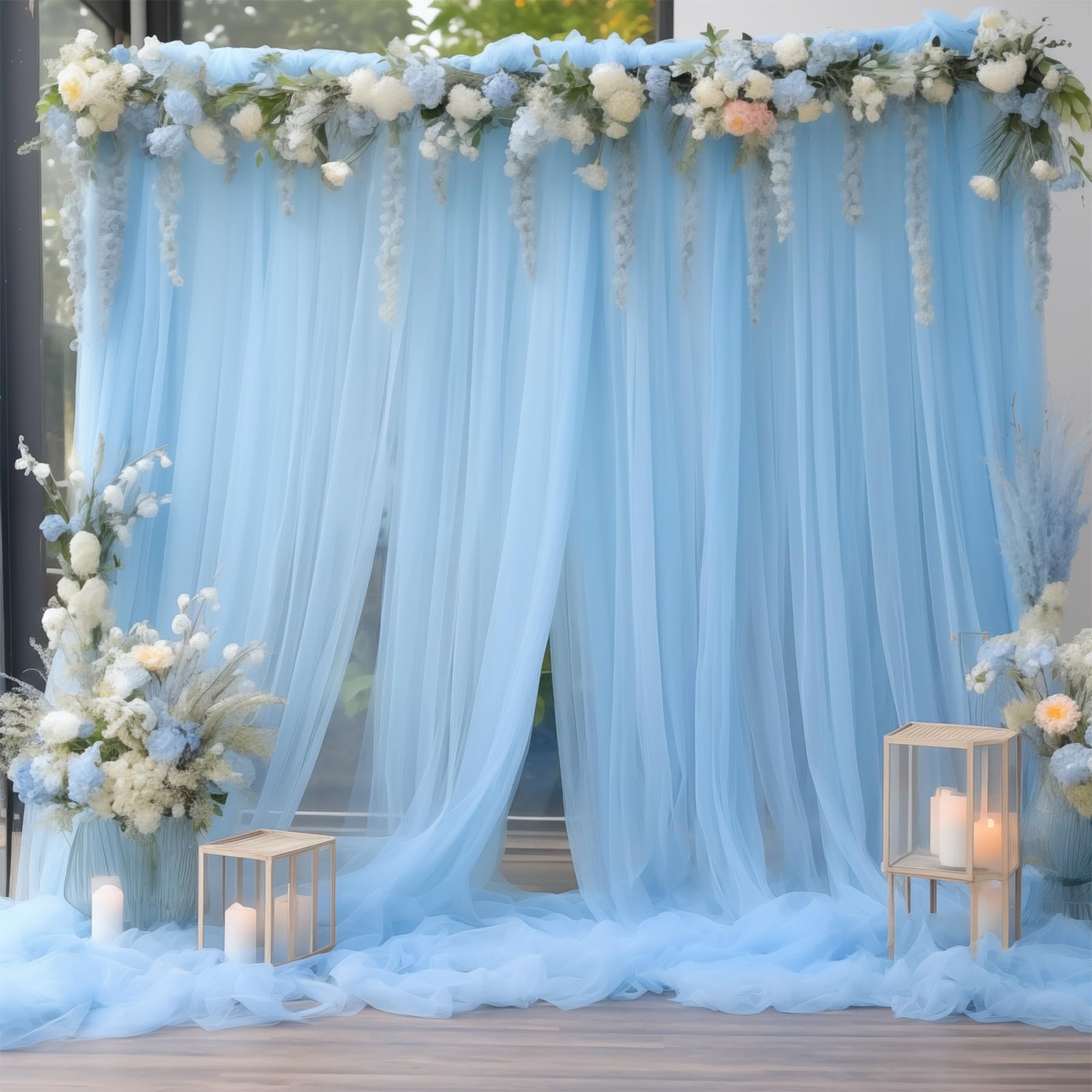 10×10 ft Blue Tulle Backdrop Curtains 2 Panels for Parties Wedding Photo