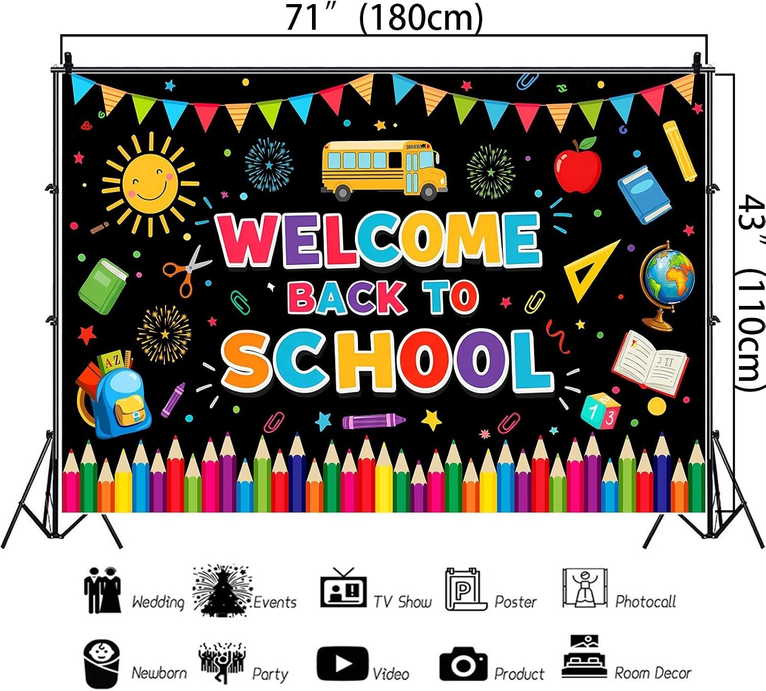 Colorful 5.9×3.6ft Back to School Banner Backdrop – Perfect for Celebrations