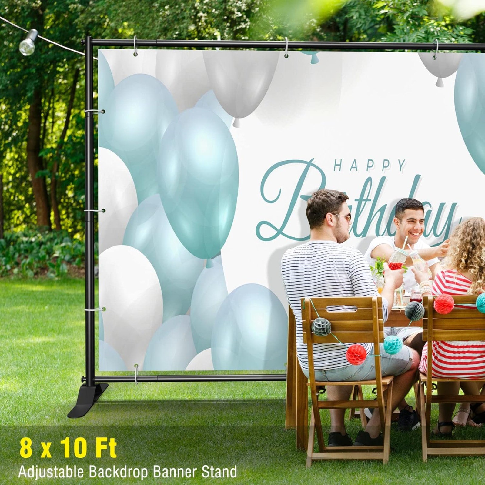 Telescopic Backdrop Stand Background Banner Kit 10×8 ft for Party & Photo Studio