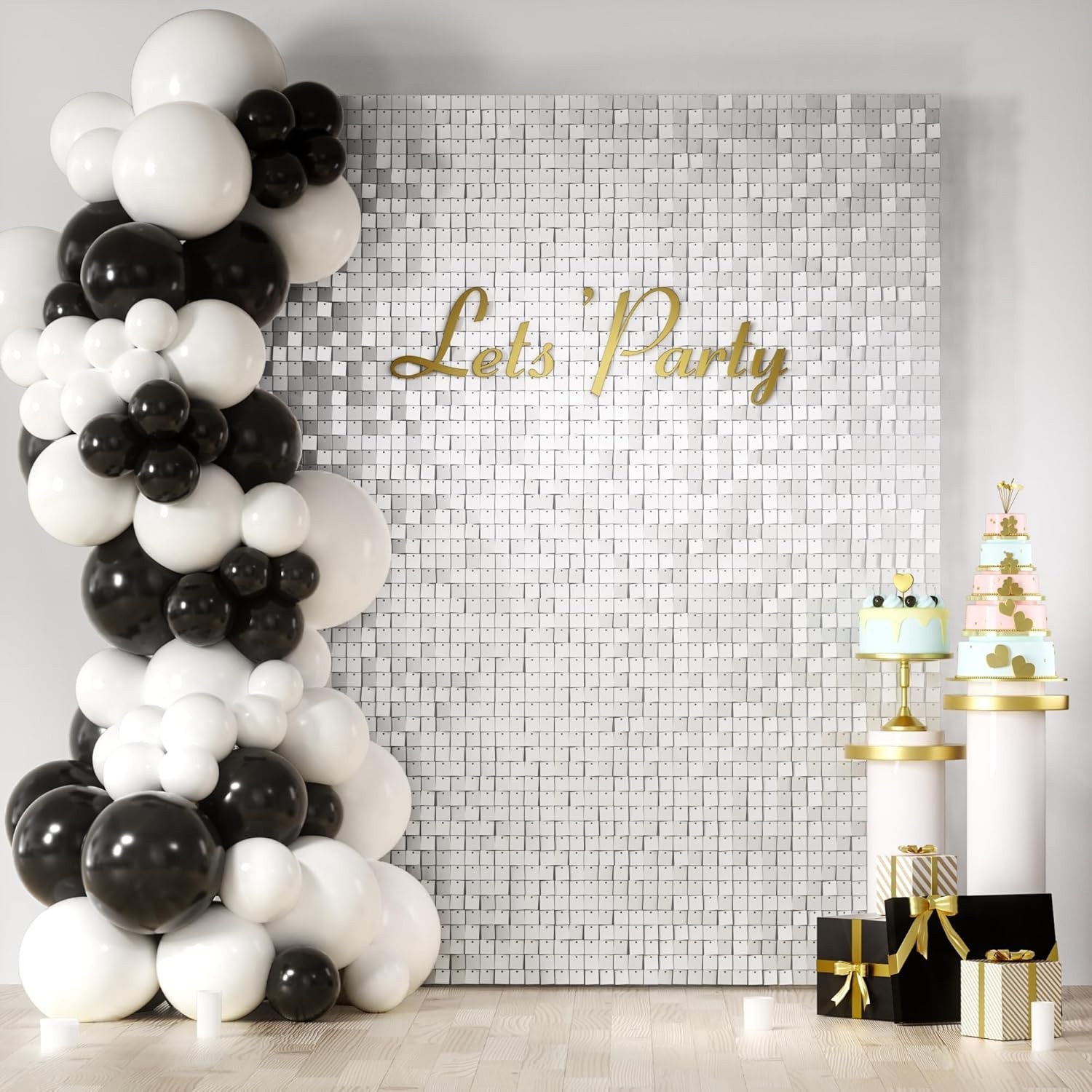 Matte White Shimmer Wall 30 Panels Shimmer Backdrop Decoration (6FTx4FT)
