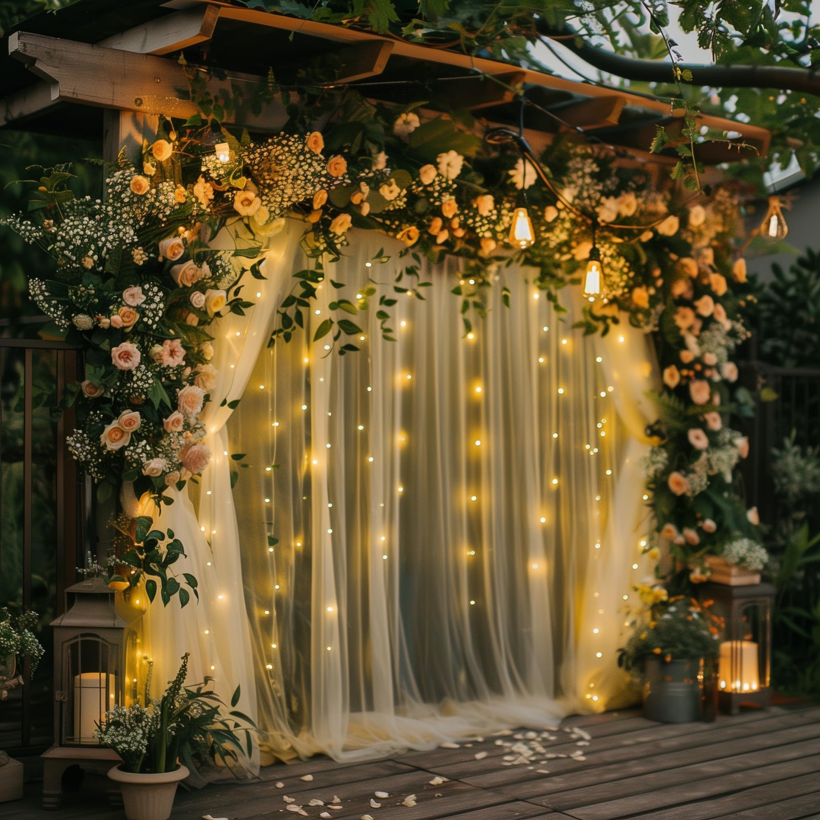Tulle Backdrop Curtain with Lights String 10FT X 10FT Champagne Sheer Tulle B…