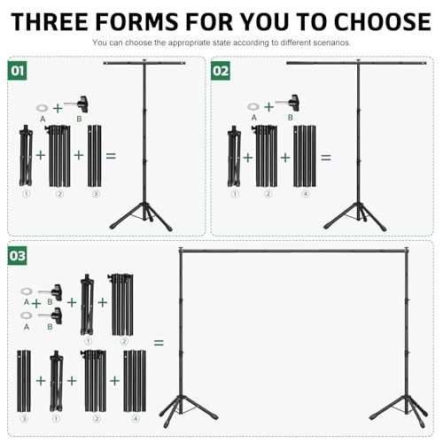 3-in-1 Adjustable Backdrop Stand 10 x 7.5 FT, Portable 10×7.5 ft Black