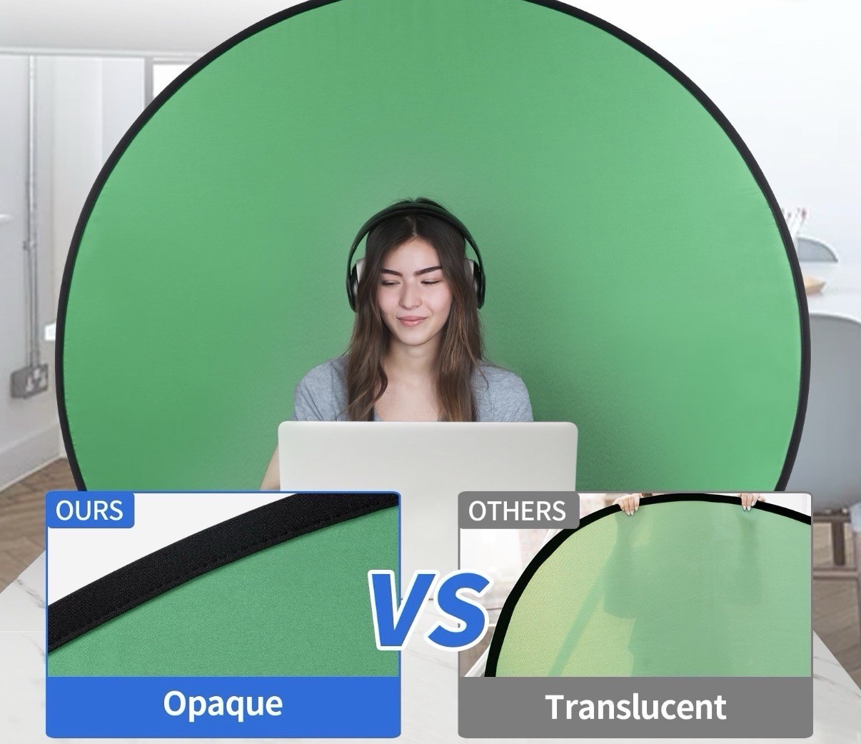 Green Screen Collapsible Polyester Backdrop, 59in/150 cm, Opaque