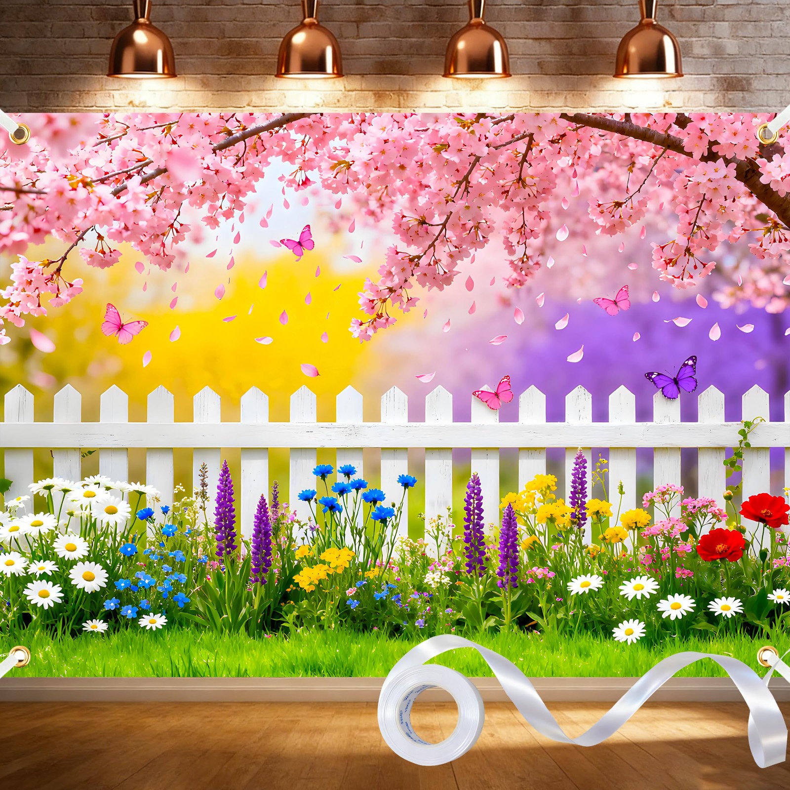 Spring Backdrop 7x5ft Garden Floral Polyester Pink 7×5 Ft,