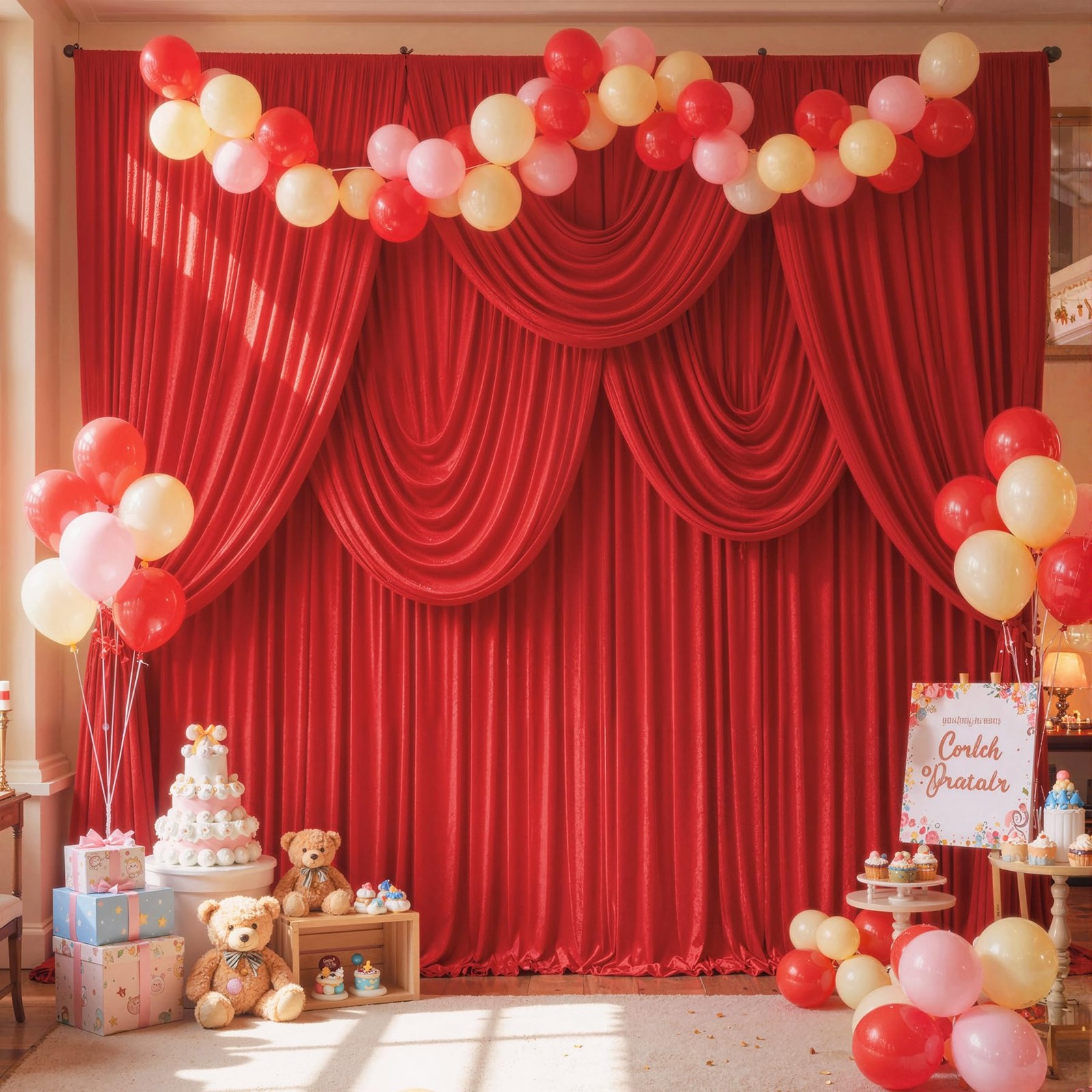 Red Backdrop Curtains Wedding Party Drapes For Bridal Photo Fabric 5×12 FT