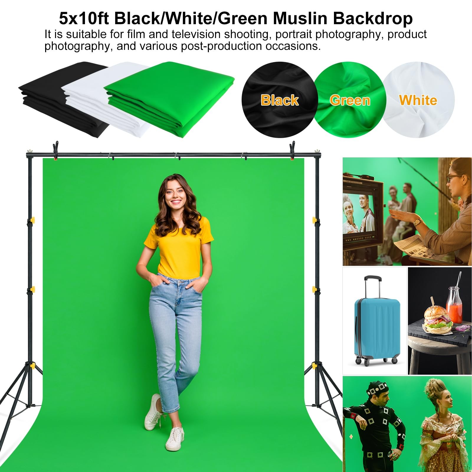 LINCO 6.5ft High 10ft Wide Background Support System, black, white, green