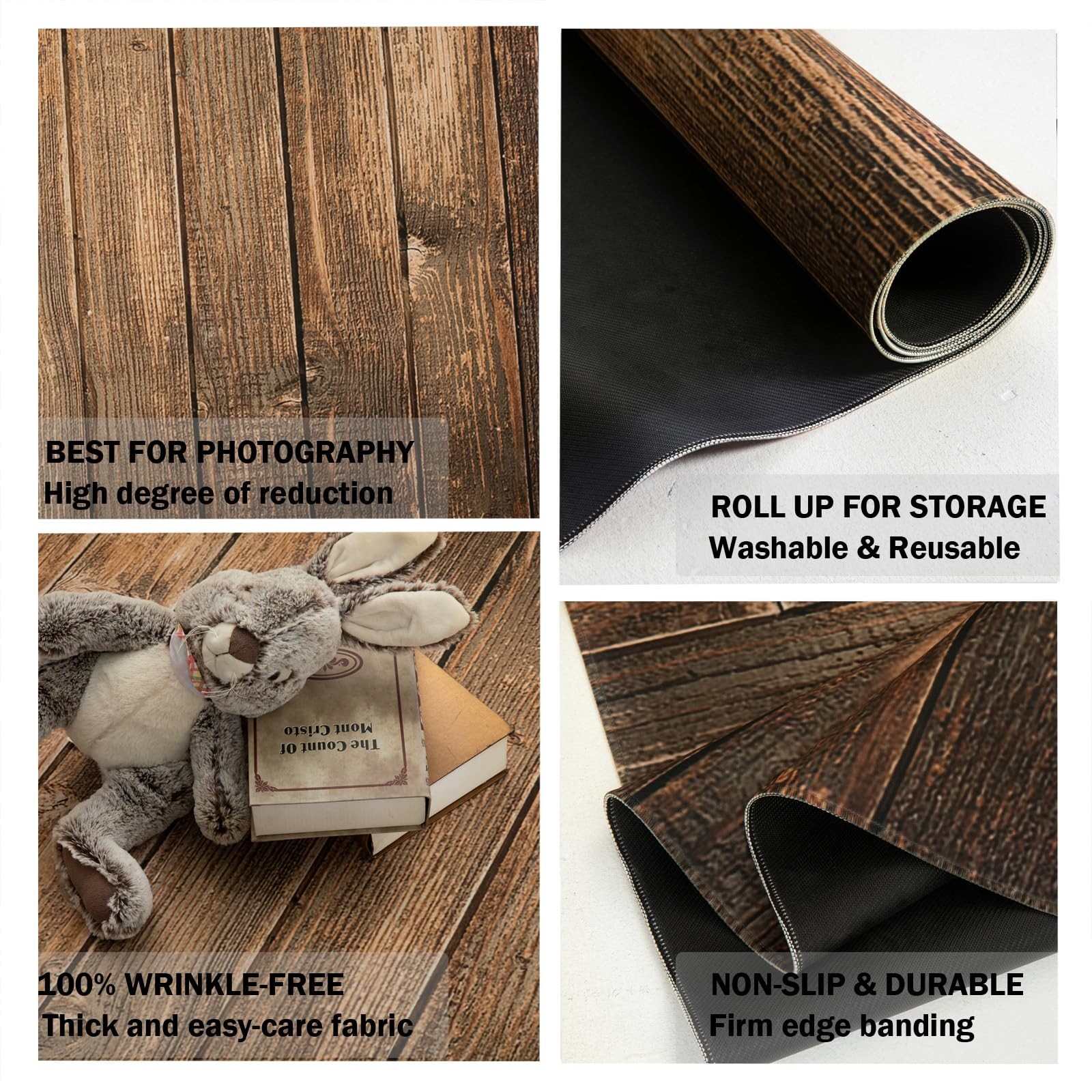 Kate Brown Wood Floor Backdrop Vintage Photography Mat 8x5ft, Color2