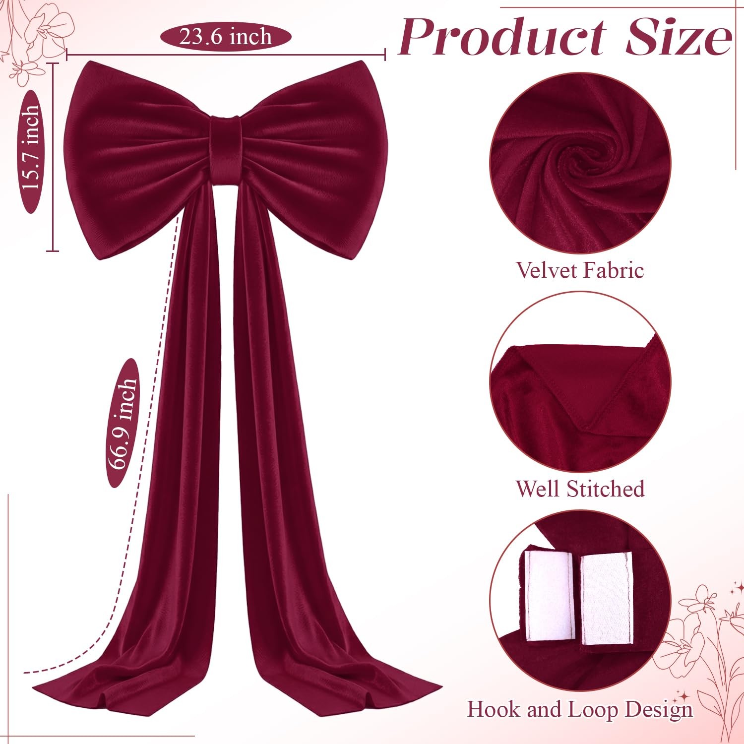 MODFUNS Large Bow Decor Burgundy Big for Backdrop, 75×23 Inch,