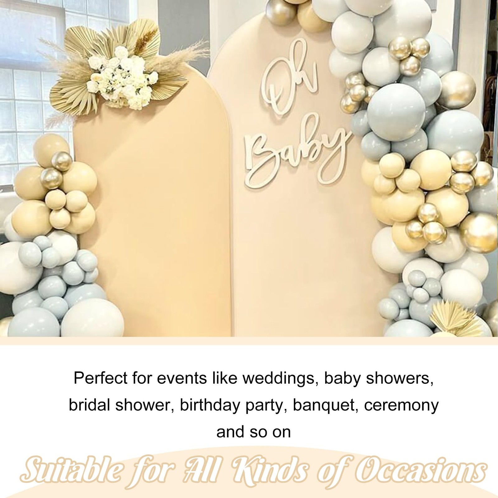 Spandex Fitted Wedding Arch Cover Set of 3 Beige Arch Backdrop Cover, Round T…