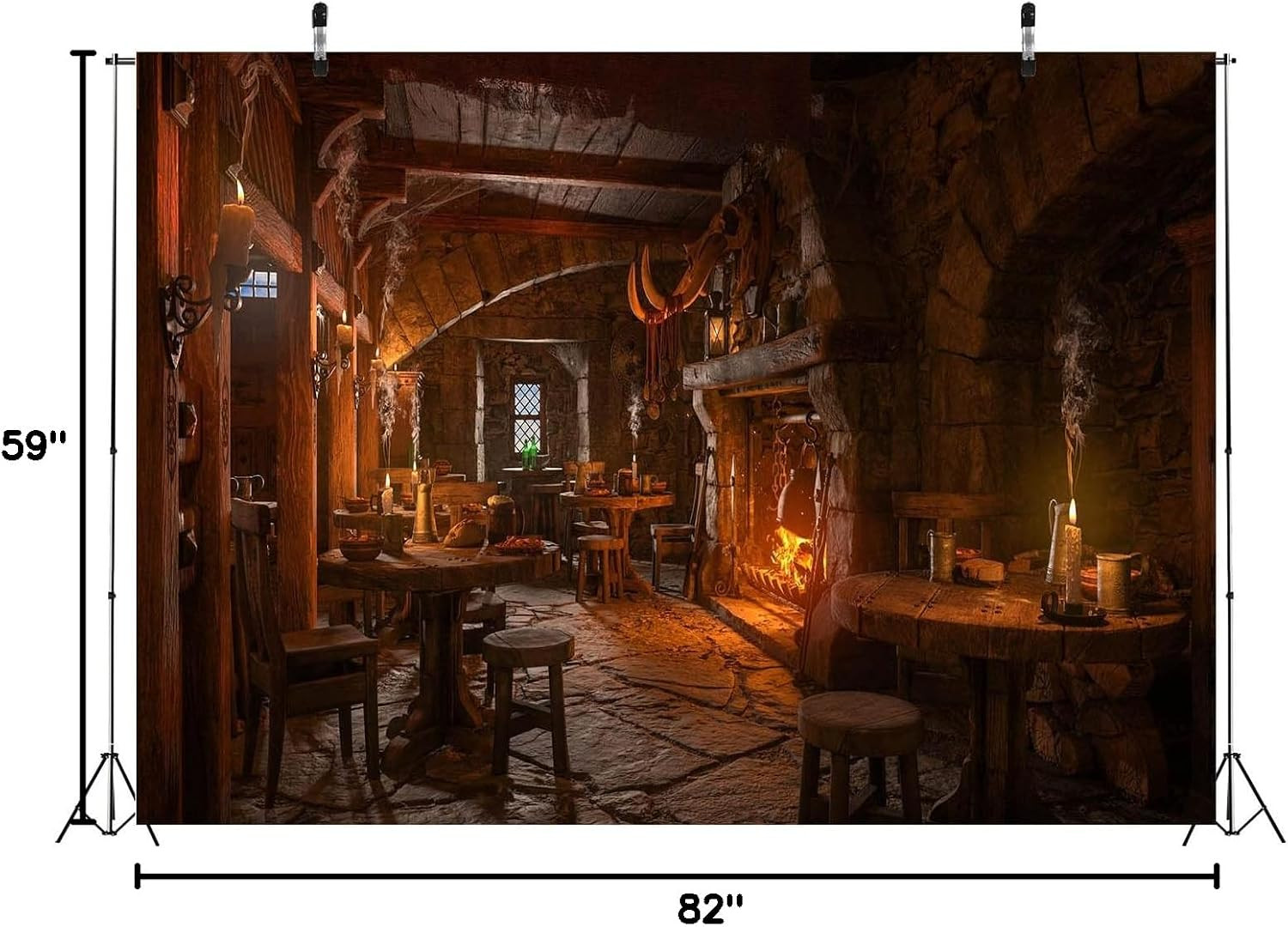 7X5Ft Fabric Medieval Tavern Backdrop for Photography Wooden Interior