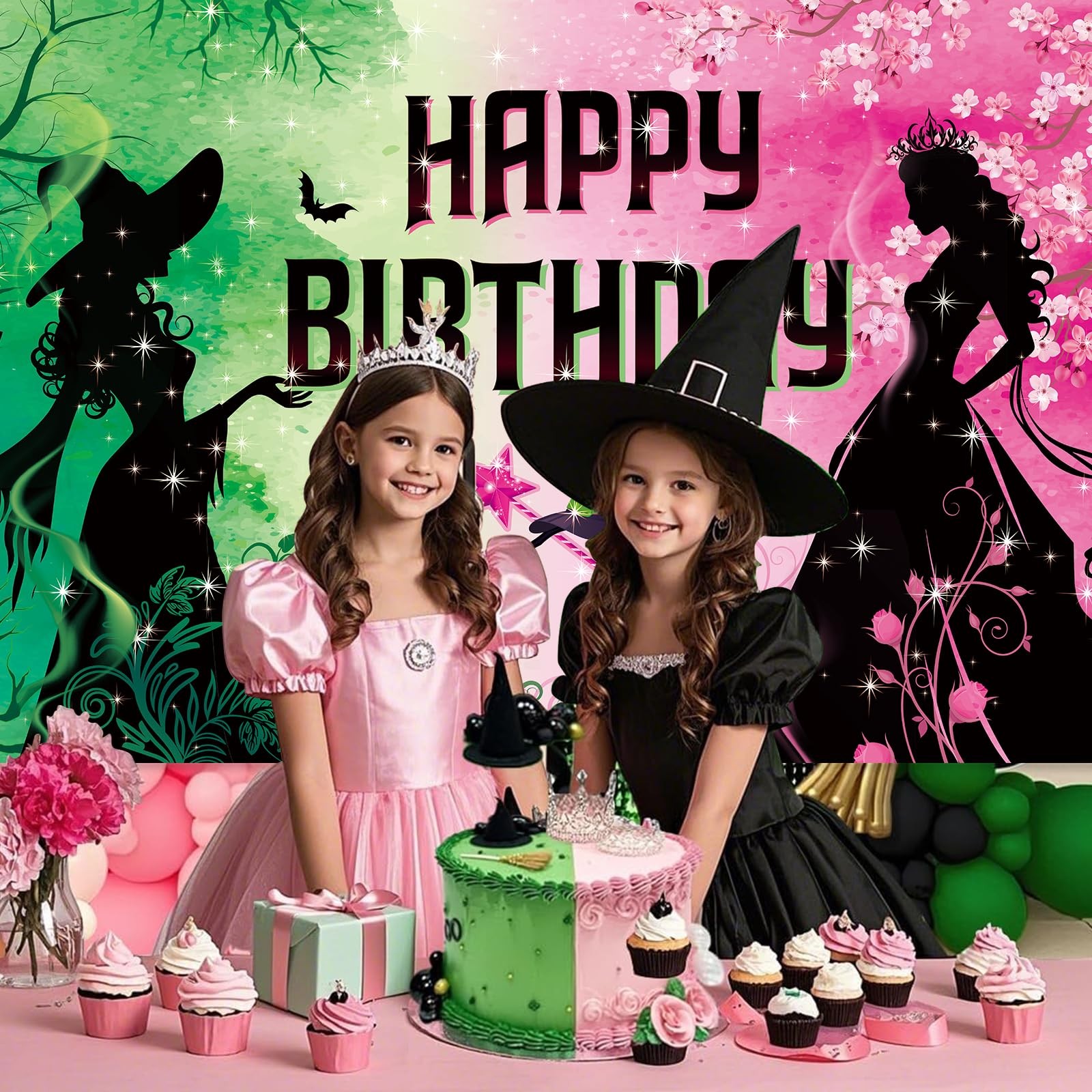 Pink and Green Birthday Backdrop 72.8 inches x 43.3 inches, pink green