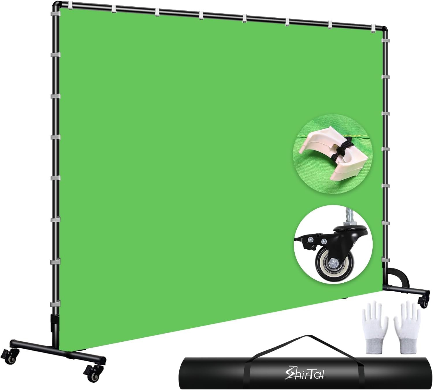 7X10Ft Green Screen Backdrop with Stand,Movable Backdrop Stand with Wheels Green