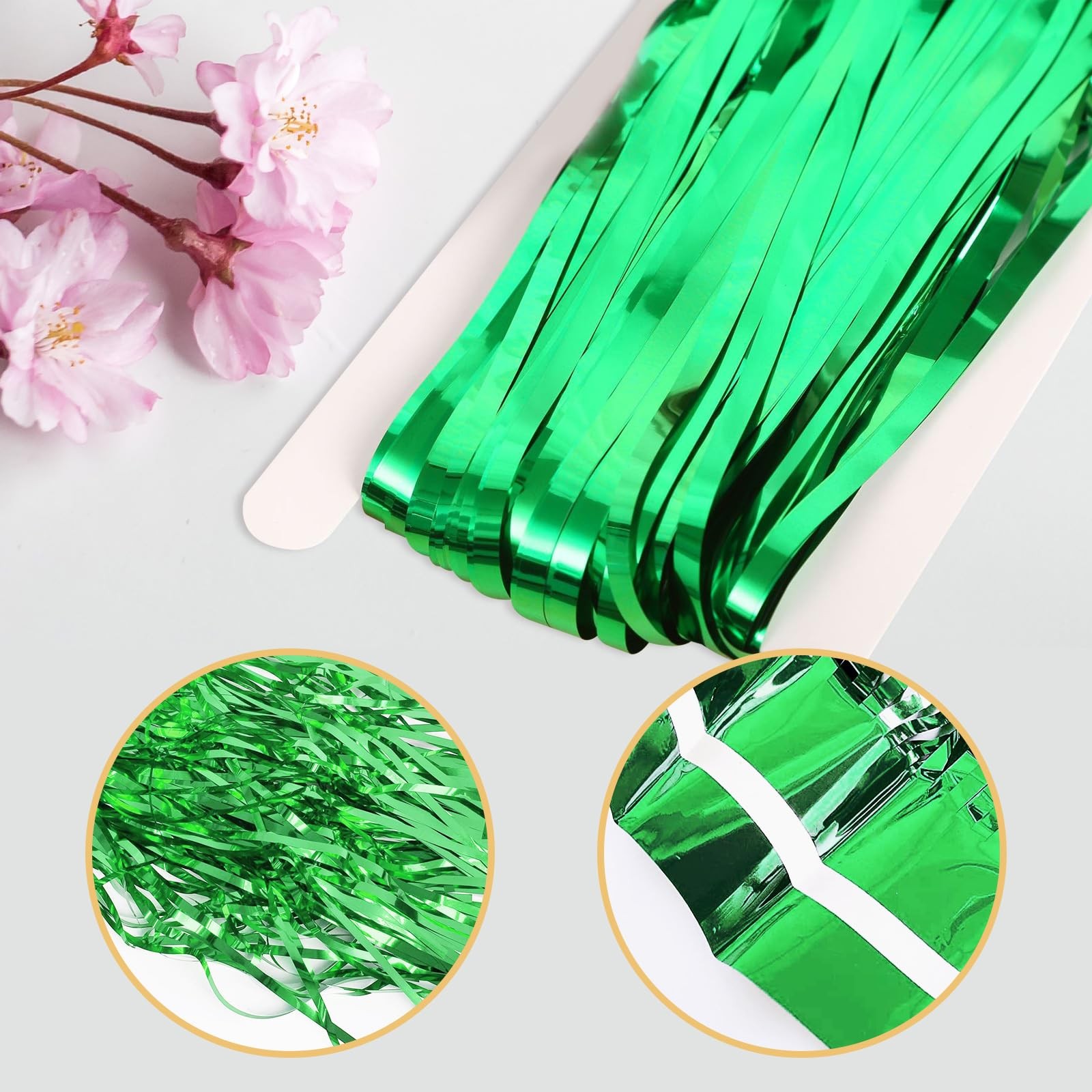 5 PCS Green Foil Curtain Backdrop Metallic Tinsel Fringe Streamer 3.2×9.8 FT