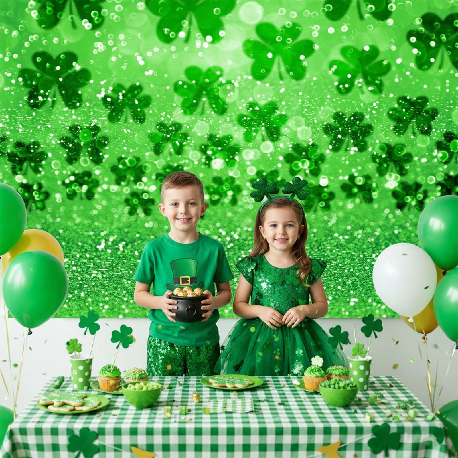 Happy St. Patrick’s Day Photography Backdrop Lucky Irish Green Shamrock Bokeh