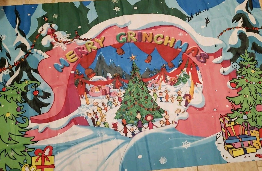 Merry Grinchmas Holiday Whoville Backdrop 70×42″ With Gromets