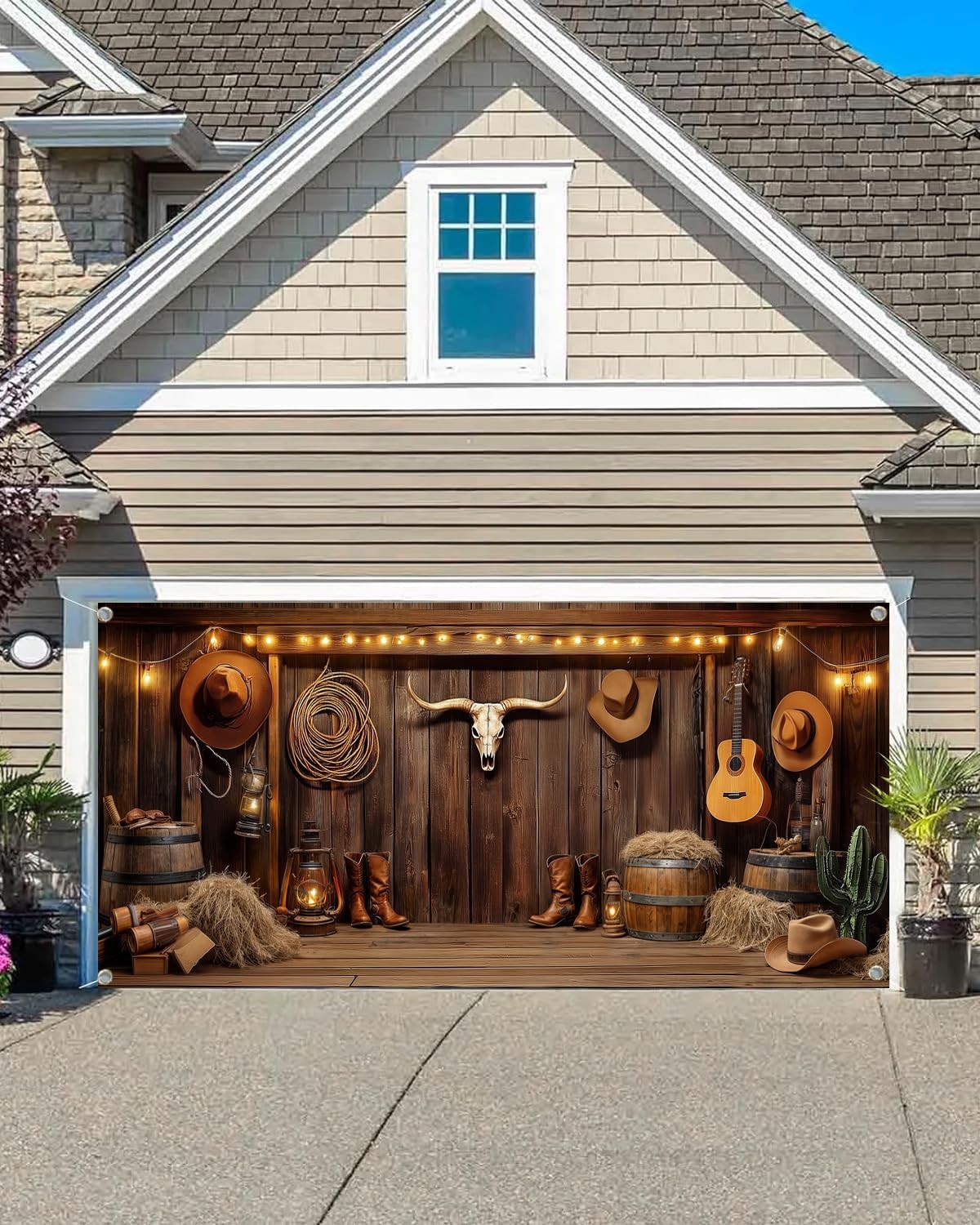 Western Cowboy Garage Door Cover Banner Decorations Backdrop Wild West Wooden…