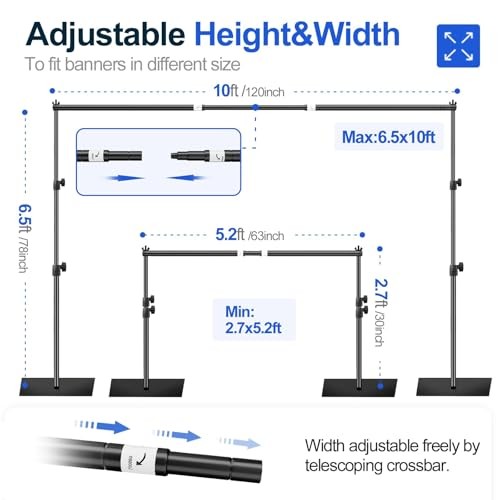 Backdrop Stand, 6.5×10 ft Adjustable Photo Background Pipe and 6.5x10ft Black