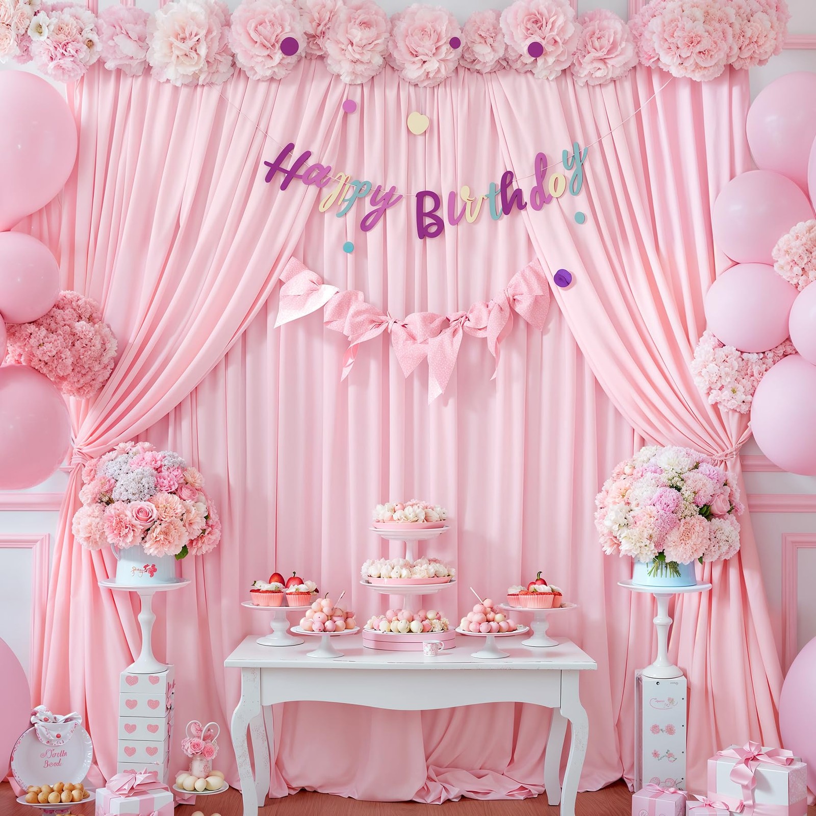 8x10FT Baby Pink Backdrop Curtains 2 Panels 4x10FT Polyester Wedding Decor