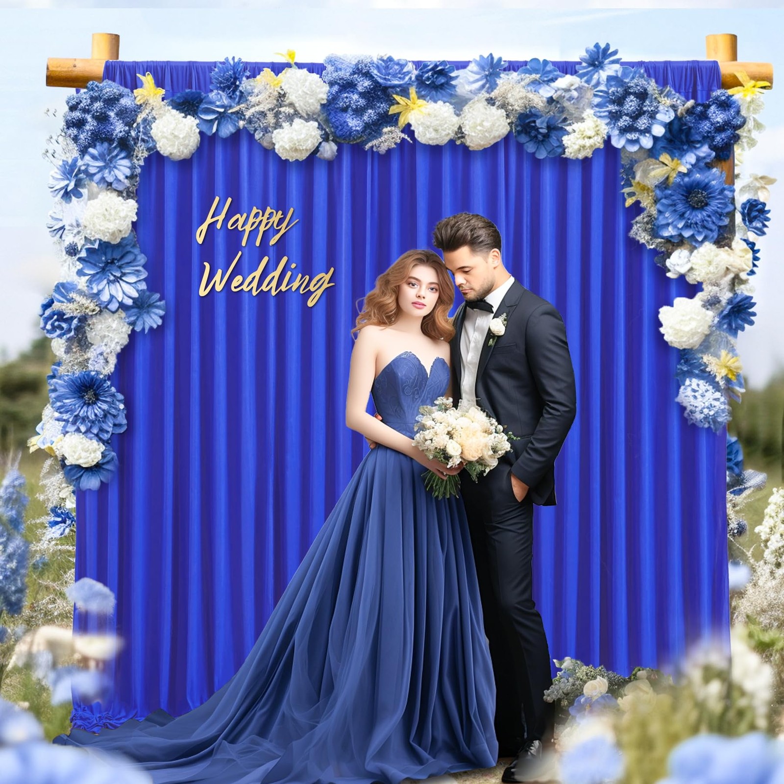 8x10FT Royal Blue Backdrop Curtains for Wedding Parties, Wrinkle Free Polyest…