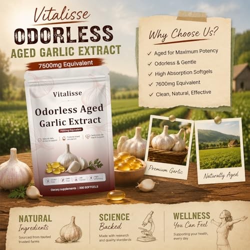 AJO Envejecido, 7500mg Odorless Organic Garlic Softgels – Heart & Immune