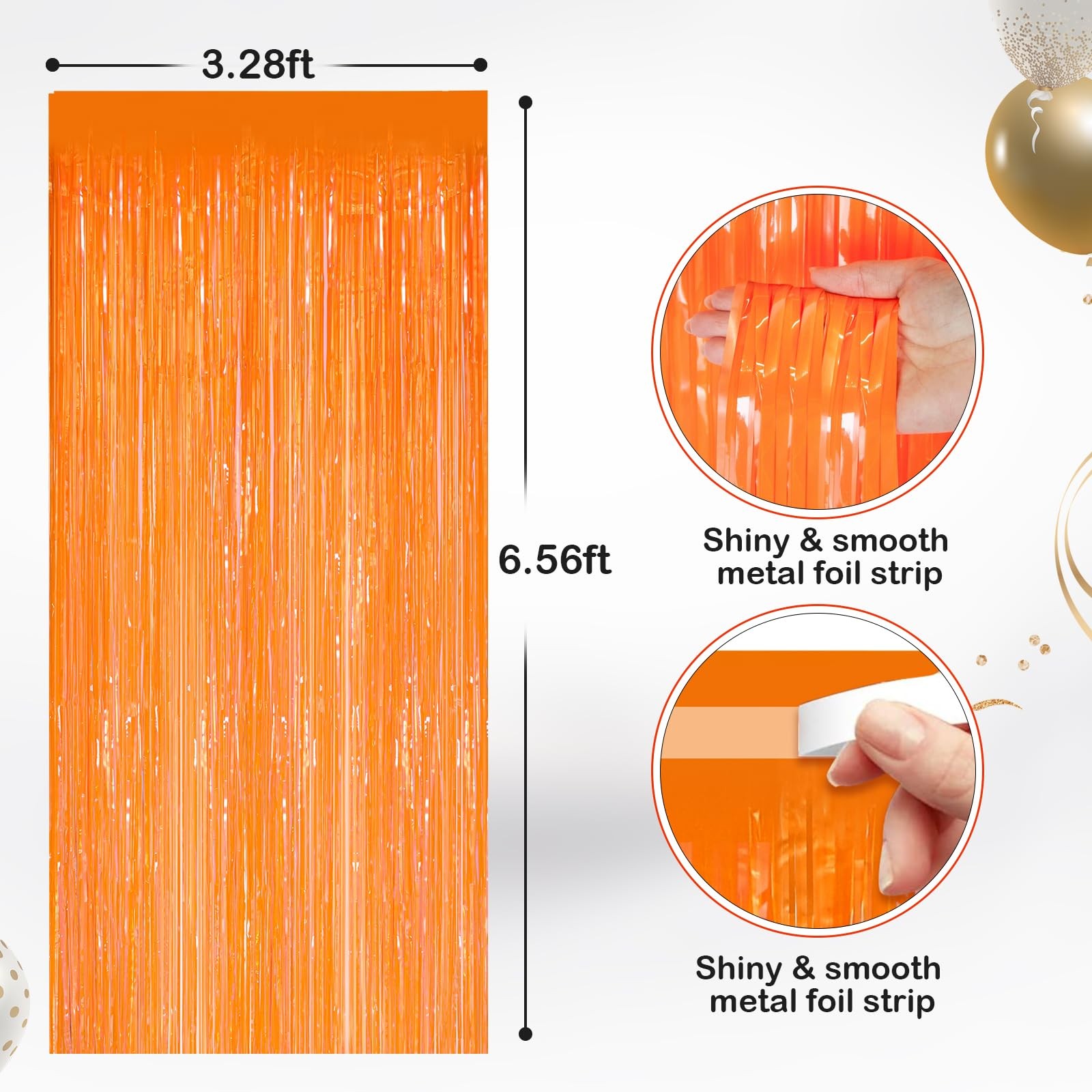2 PCS Orange Metallic Tinsel Foil Fringe Curtains Door Streamers Photo Booth