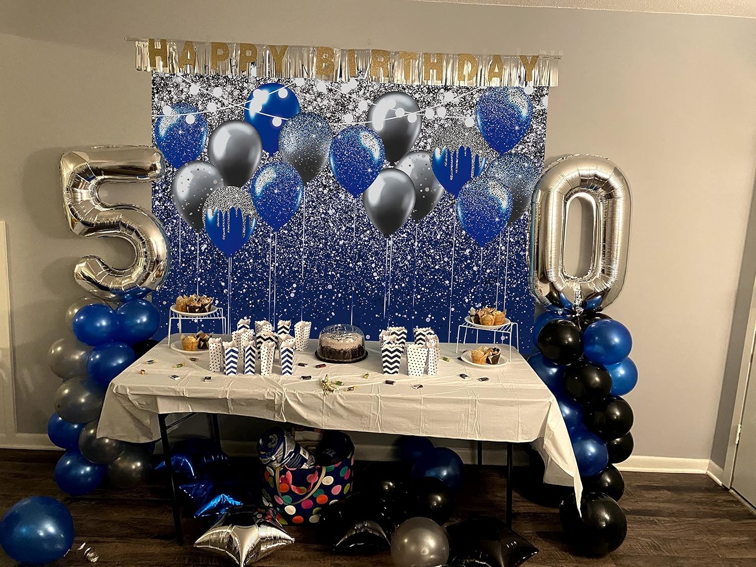 Royal Blue Glitter Backdrop 7x5FT Blue Silver Sequin Photography Studio Event