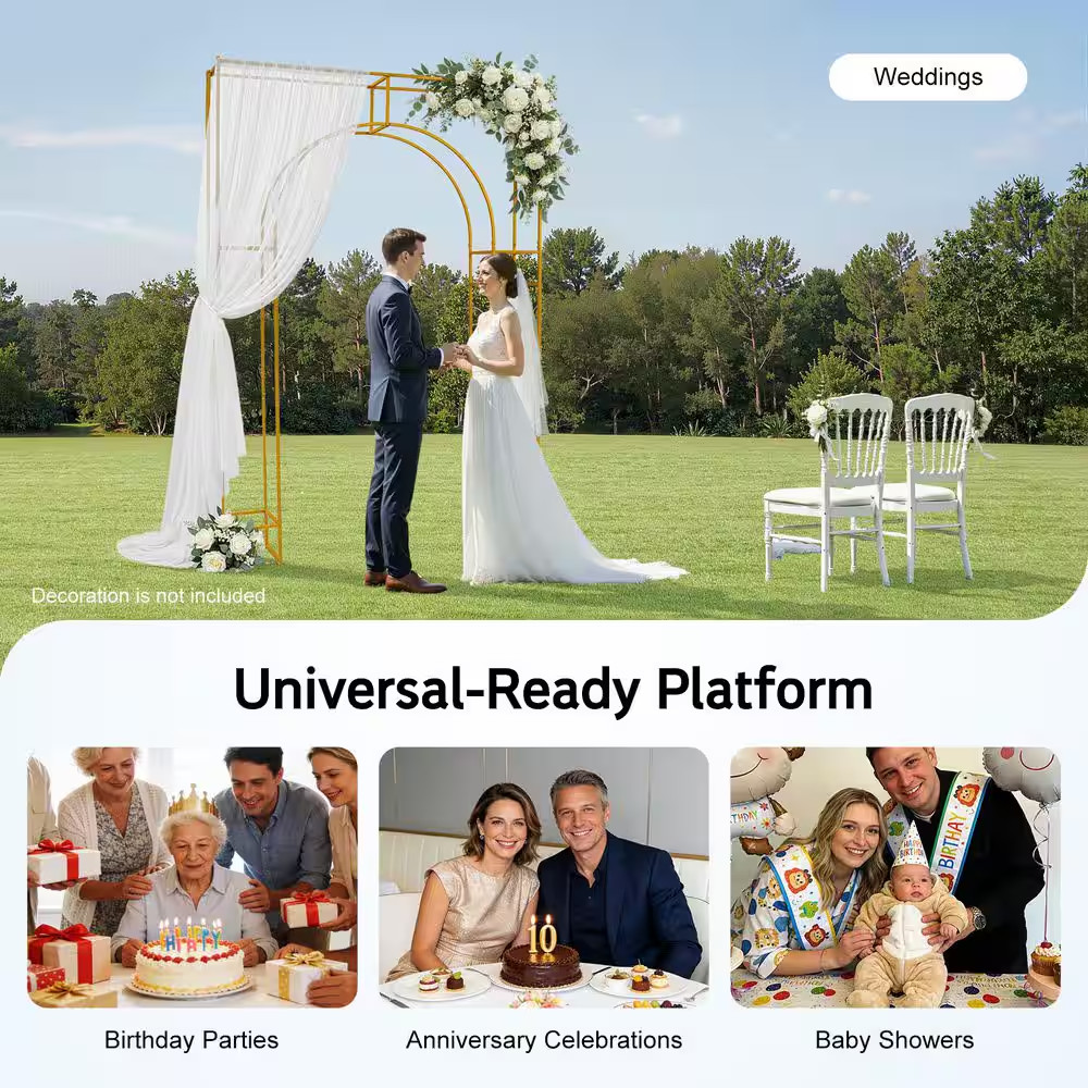 98.4 In. X 70.8 In. Gold Metal Wedding Arch Backdrop Stand Background Decoration