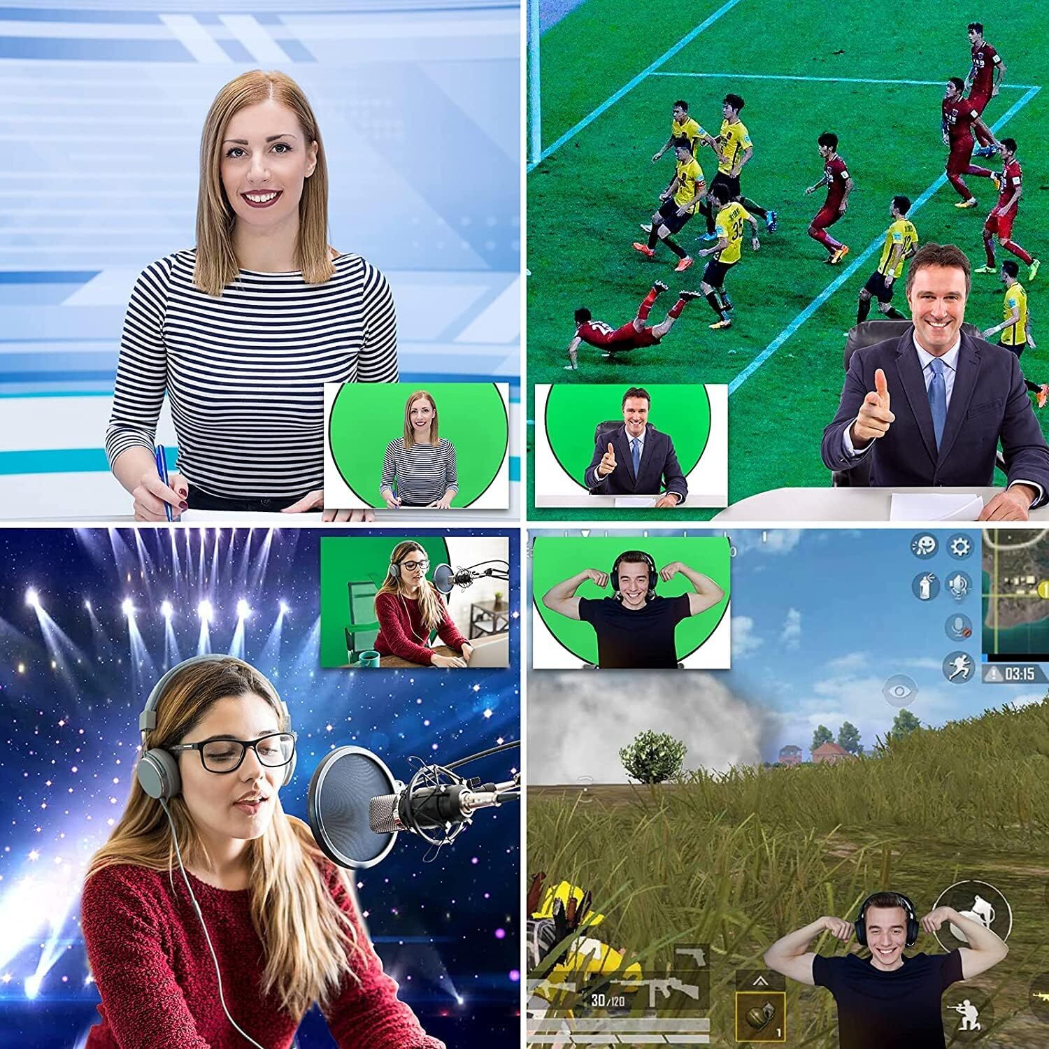 59″ Round Green Screen Collapsible Webcam Backdrop Photography Webex Video Chats