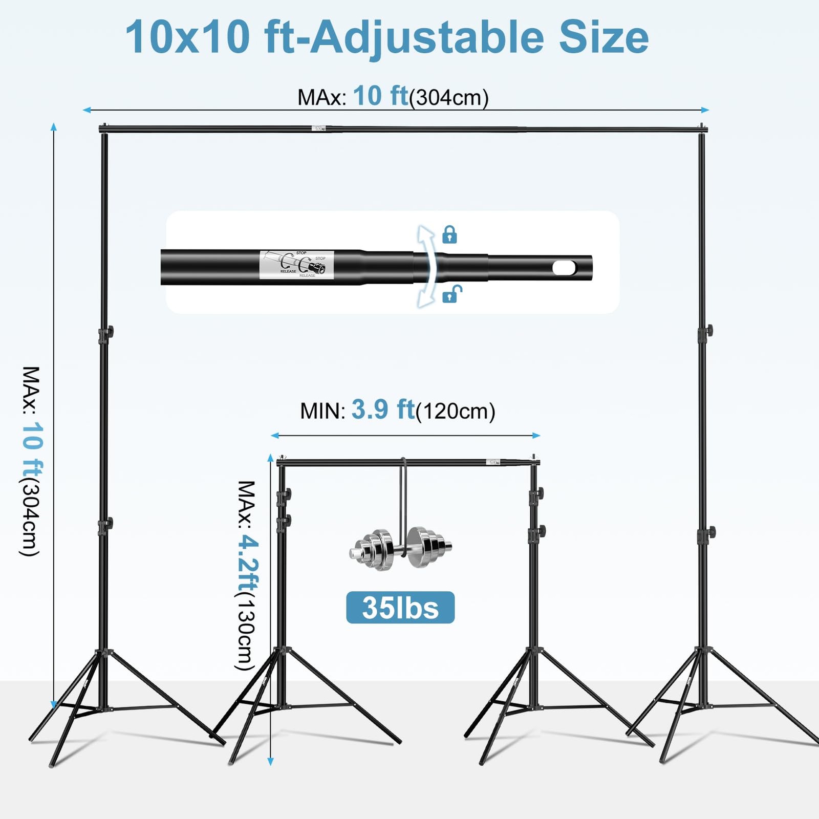 10x10FT Backdrop Stand Heavy Duty,Photo Back Drop Adjustable Stand Kit with 4…