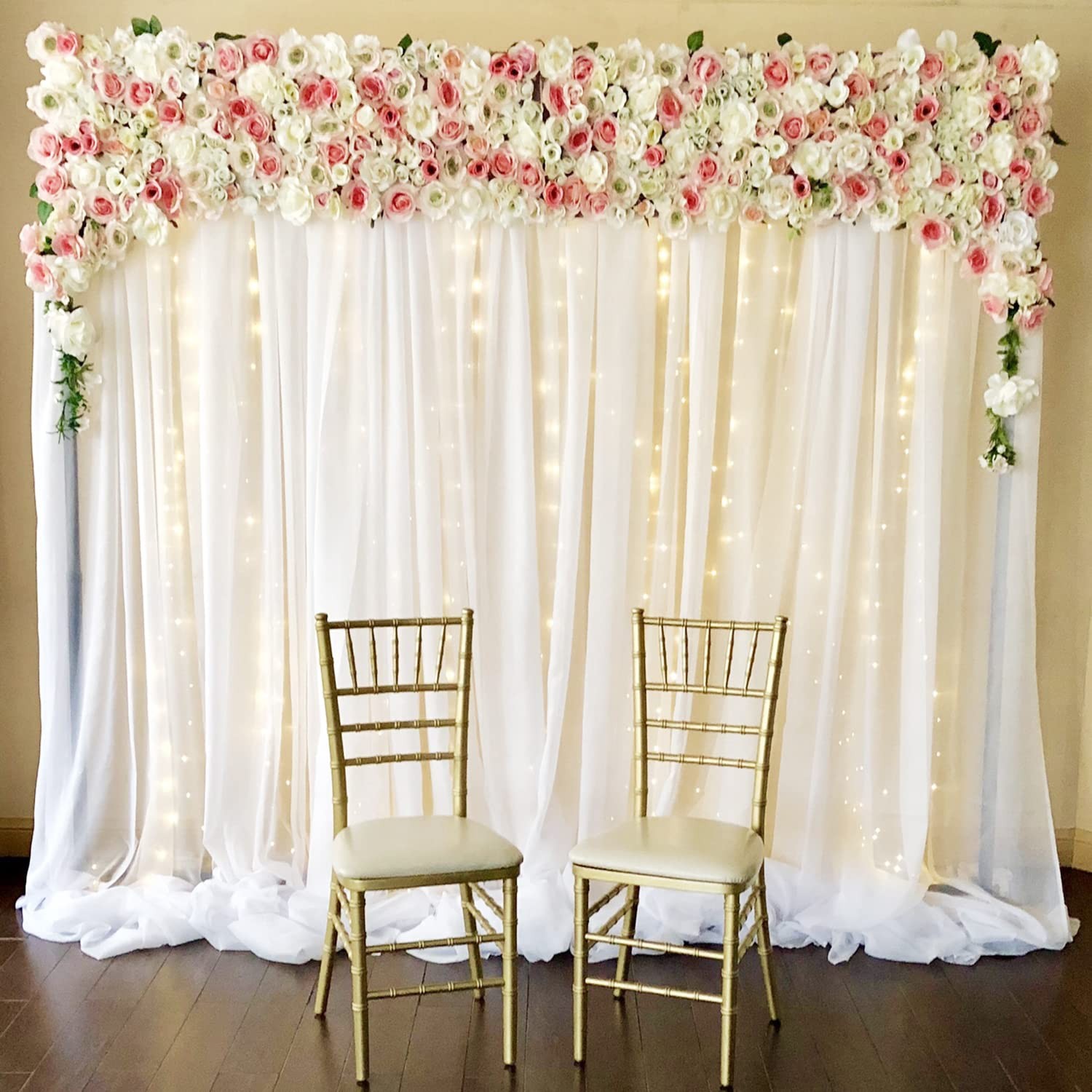 10ft x 7ft White Chiffon Backdrop Curtain Lights String Wrinkle Free Drapes